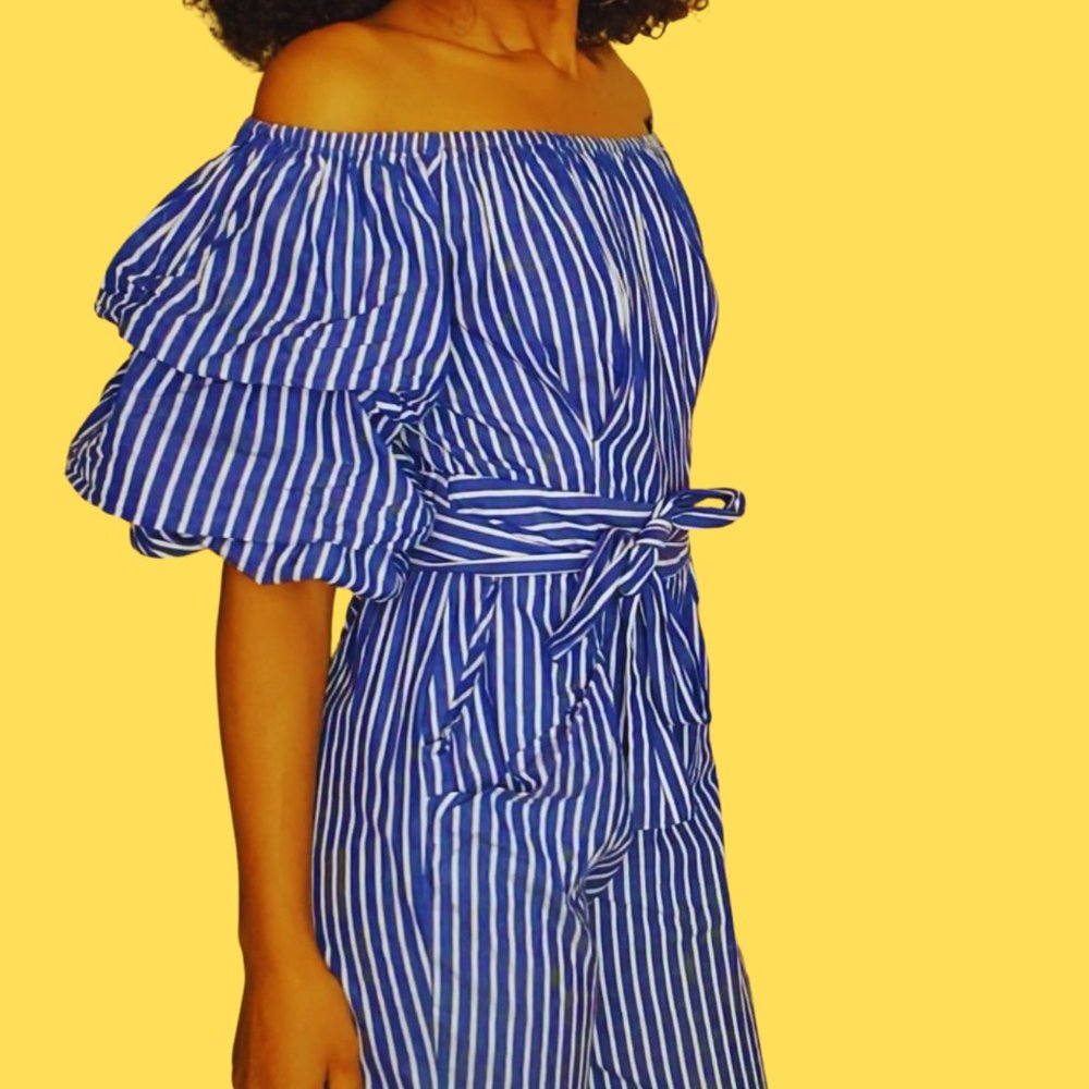 Blue/White Striped Jumpsuit